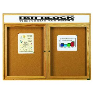 Enclosed Red Oak Wood Framed Bulletin Boards with Header